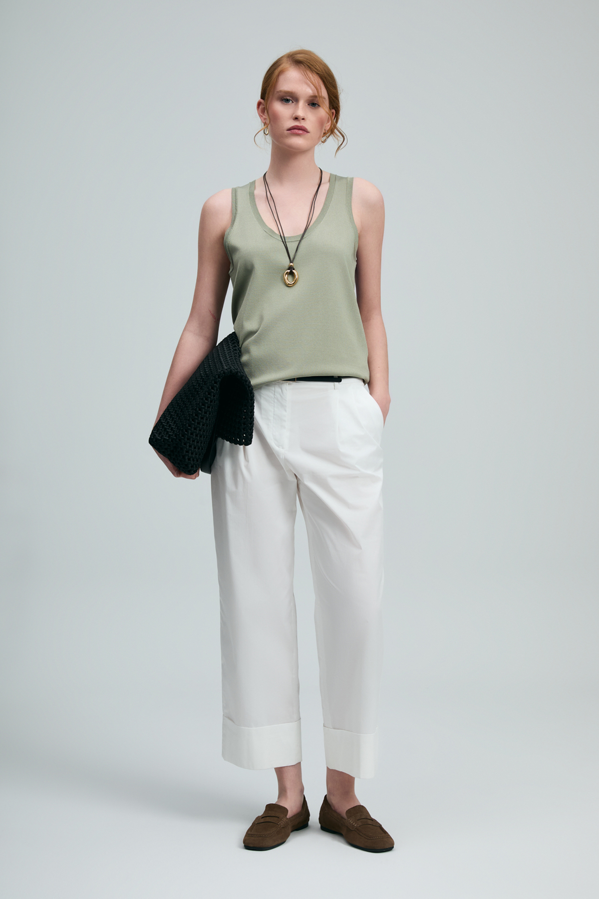 35% Acrylıc 27% Polyester 21%ptt 9% Nylon 6% Camel 2% Spandex Woman Knıtwear Tank Top Green - Lufian