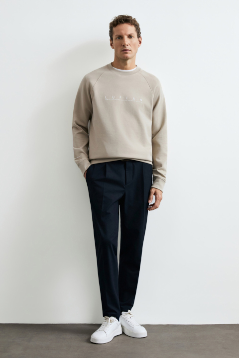 Cooper Erkek Sweatshirt Bej - LUFIAN