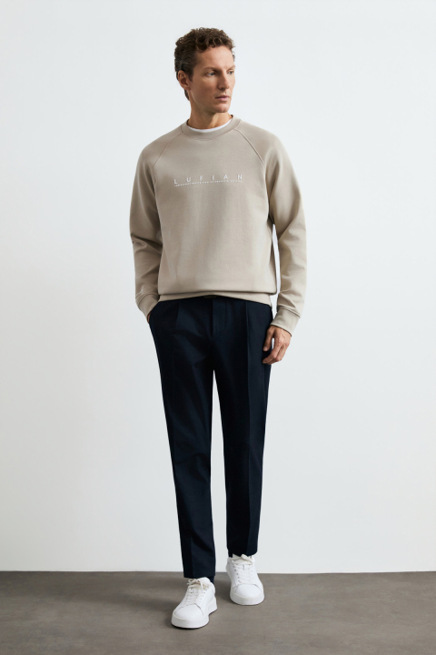 Cooper Erkek Sweatshirt Bej - LUFIAN