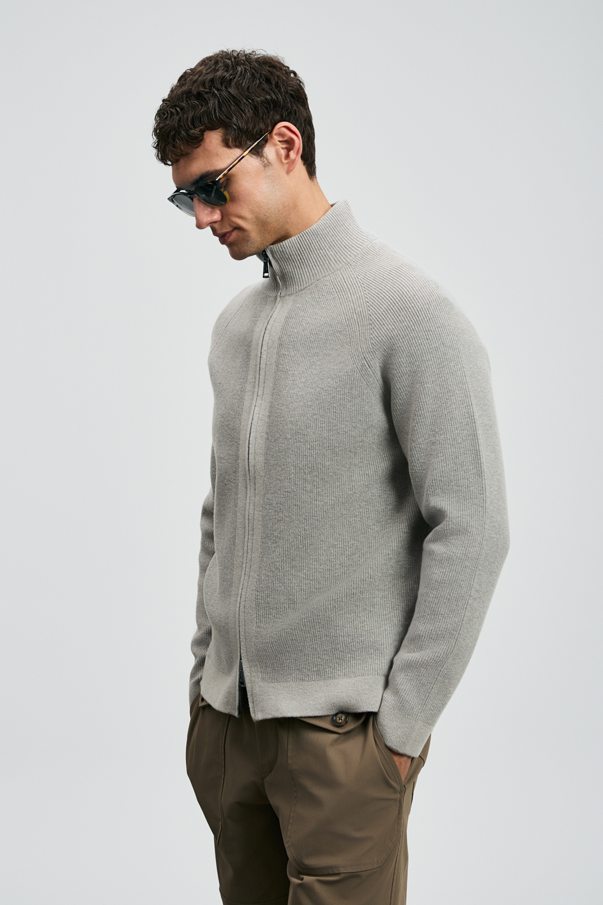Amber Herren-Cardigan Nerz - LUFIAN