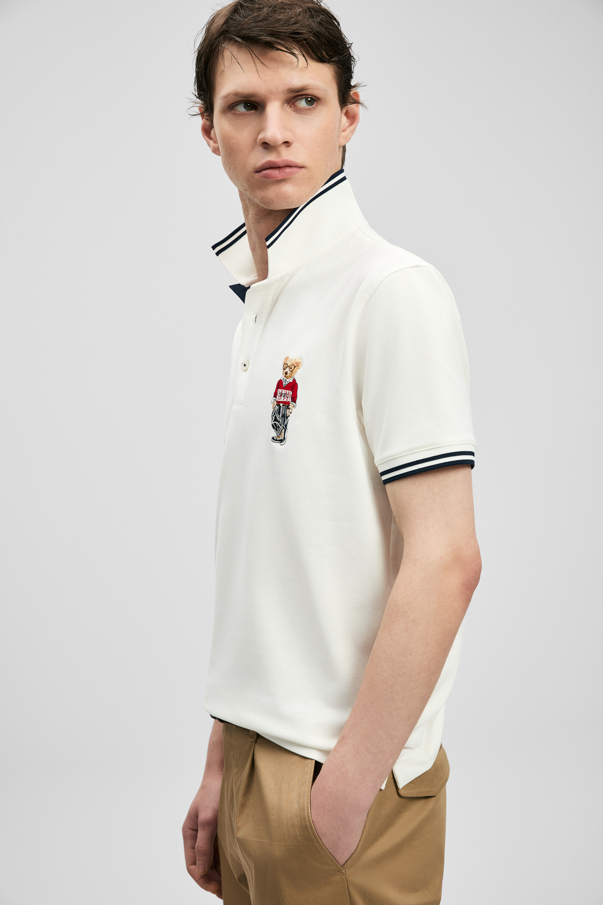 Brady Schickes Herren-Polo-T-Shirt in Off-White - LUFIAN
