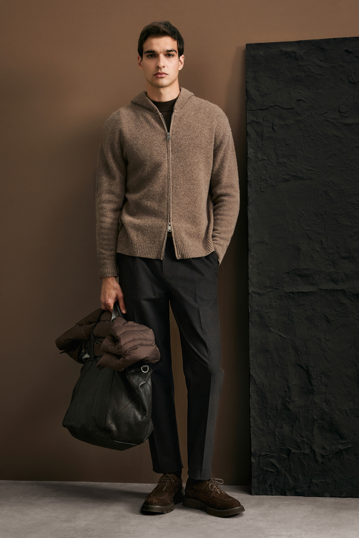 Diego Kapuzen-Strickjacke aus Baumwollmischung mit Reißverschluss Beige - LUFIAN