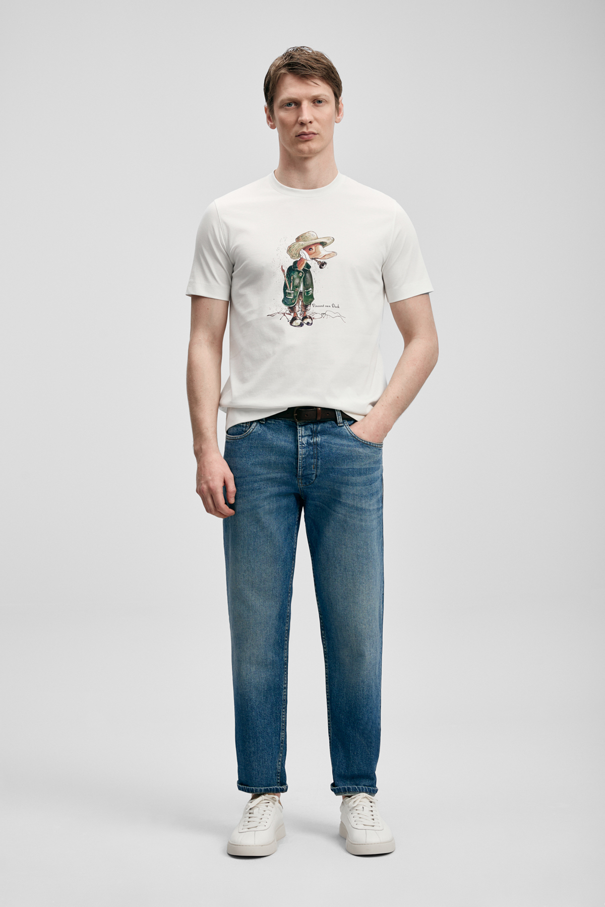 Duck Modernes Grafik-T-Shirt in Off-White - LUFIAN