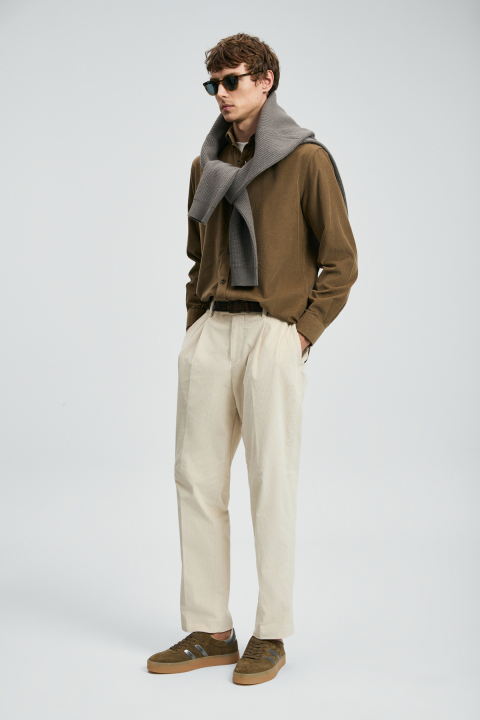 Federıc Samt-Chino-Hosen für Herren Comfort Fit Stone - LUFIAN