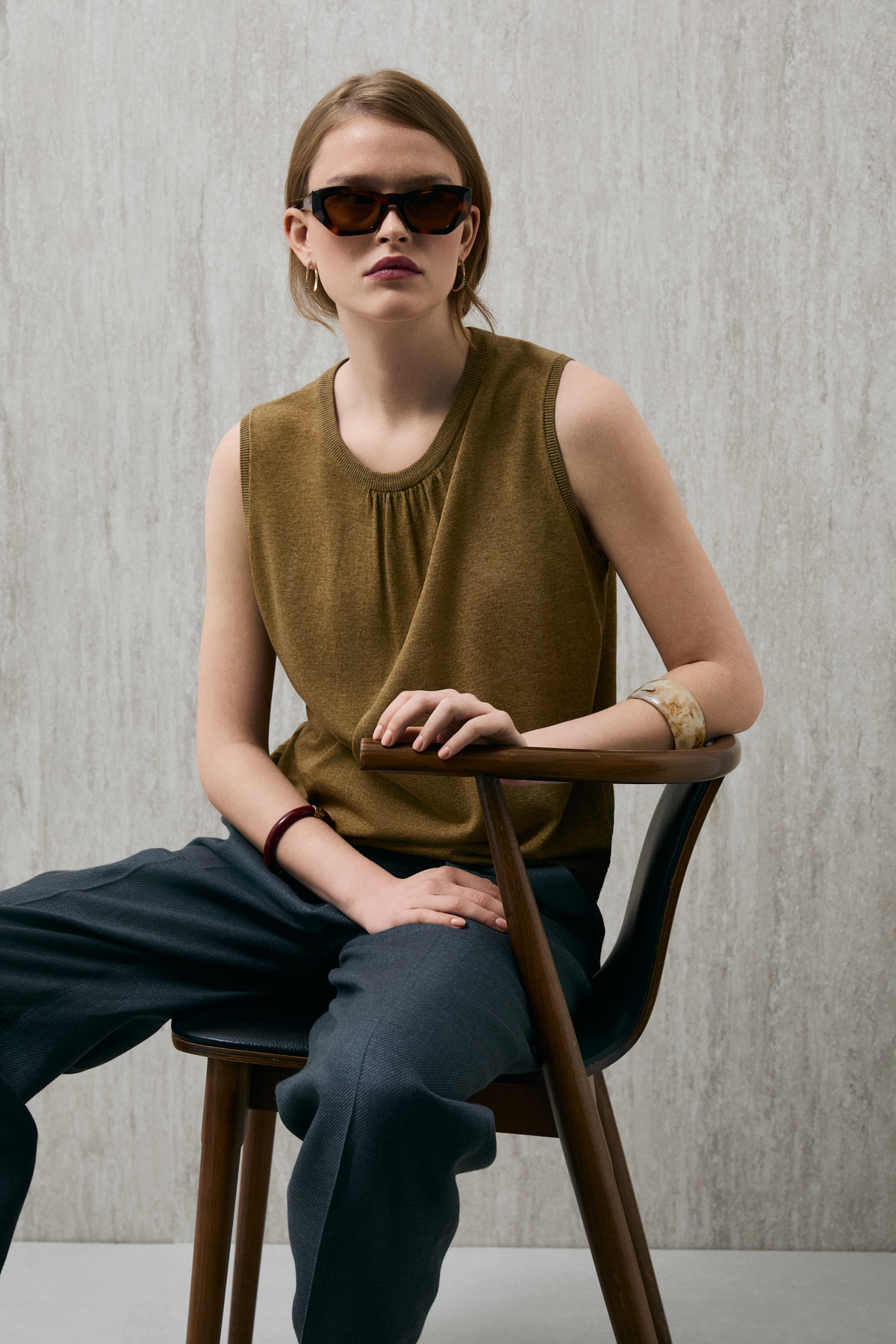 35% Acrylıc 27% Polyester 21%ptt 9% Nylon 6% Camel 2% Spandex Woman Knıtwear Tank Top Saffron - Lufian