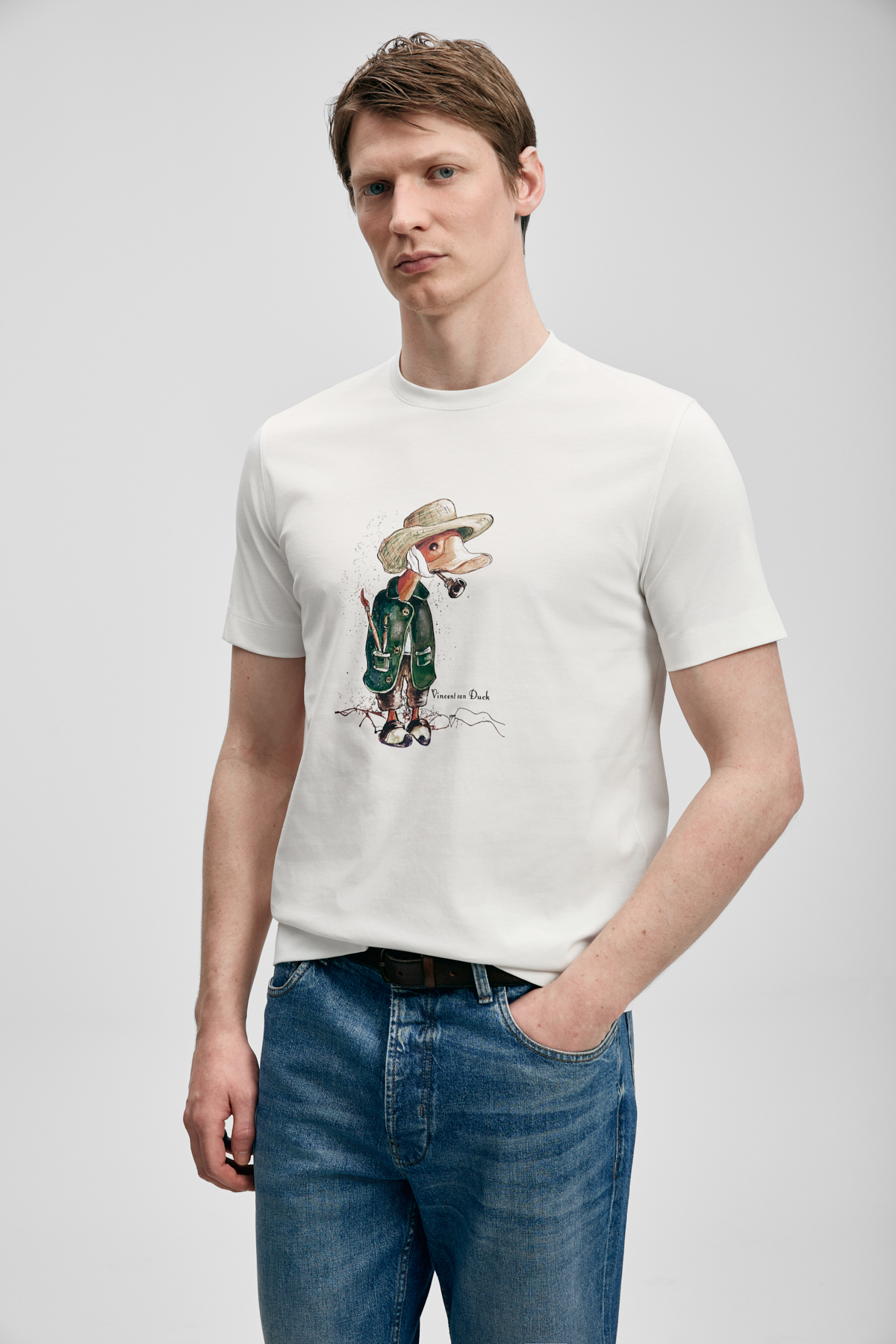 Duck Modern Graphic T-Shirt Off White - LUFIAN