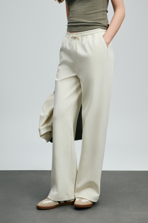 Jessy Knitted Women's Sweatpants Cream - LUFIAN