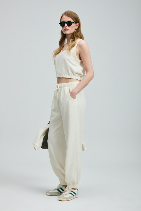 Nılda Knitted Women's Sweatpants Off White - LUFIAN