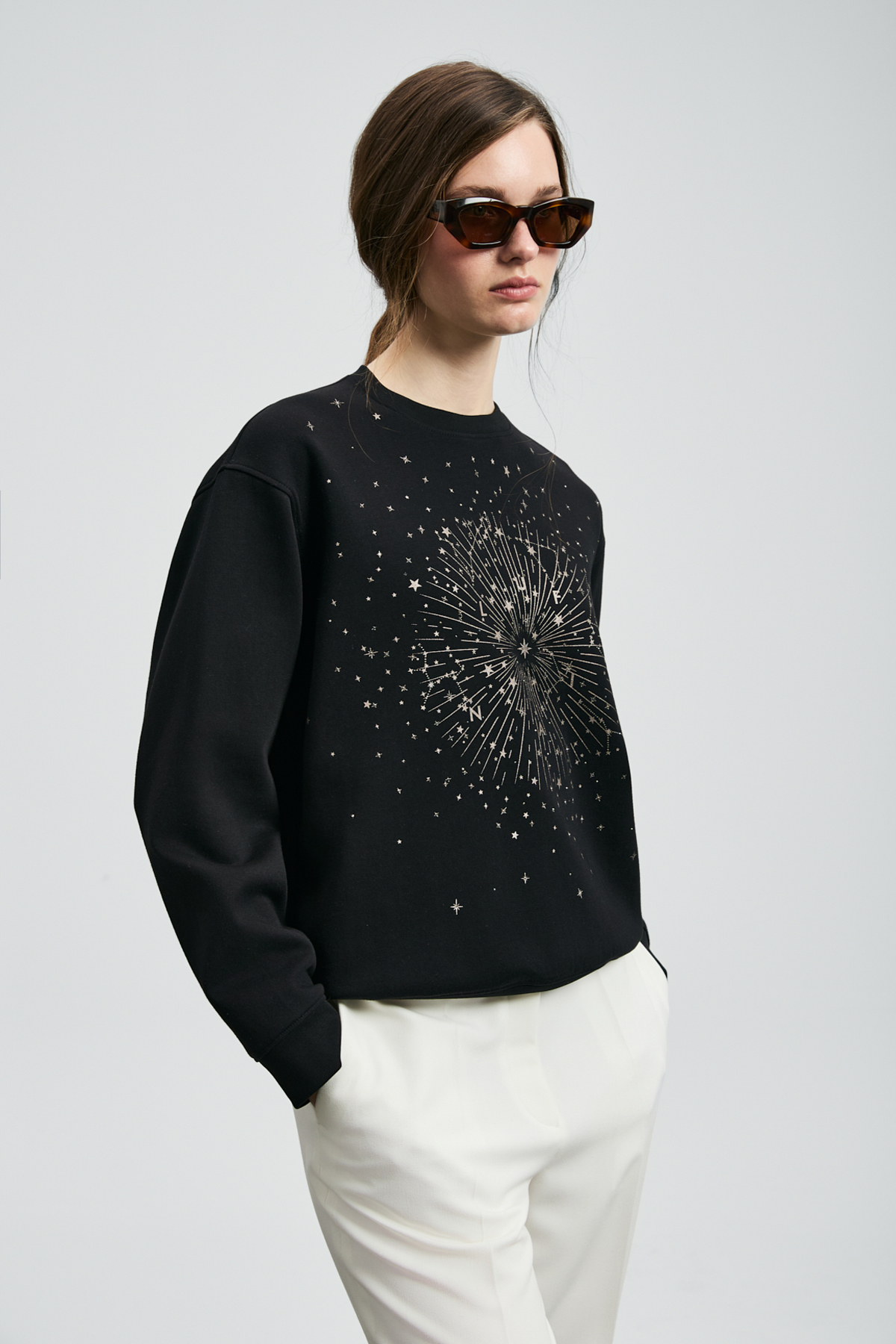 Star Women's Knitted Sweatshirt Black - LUFIAN