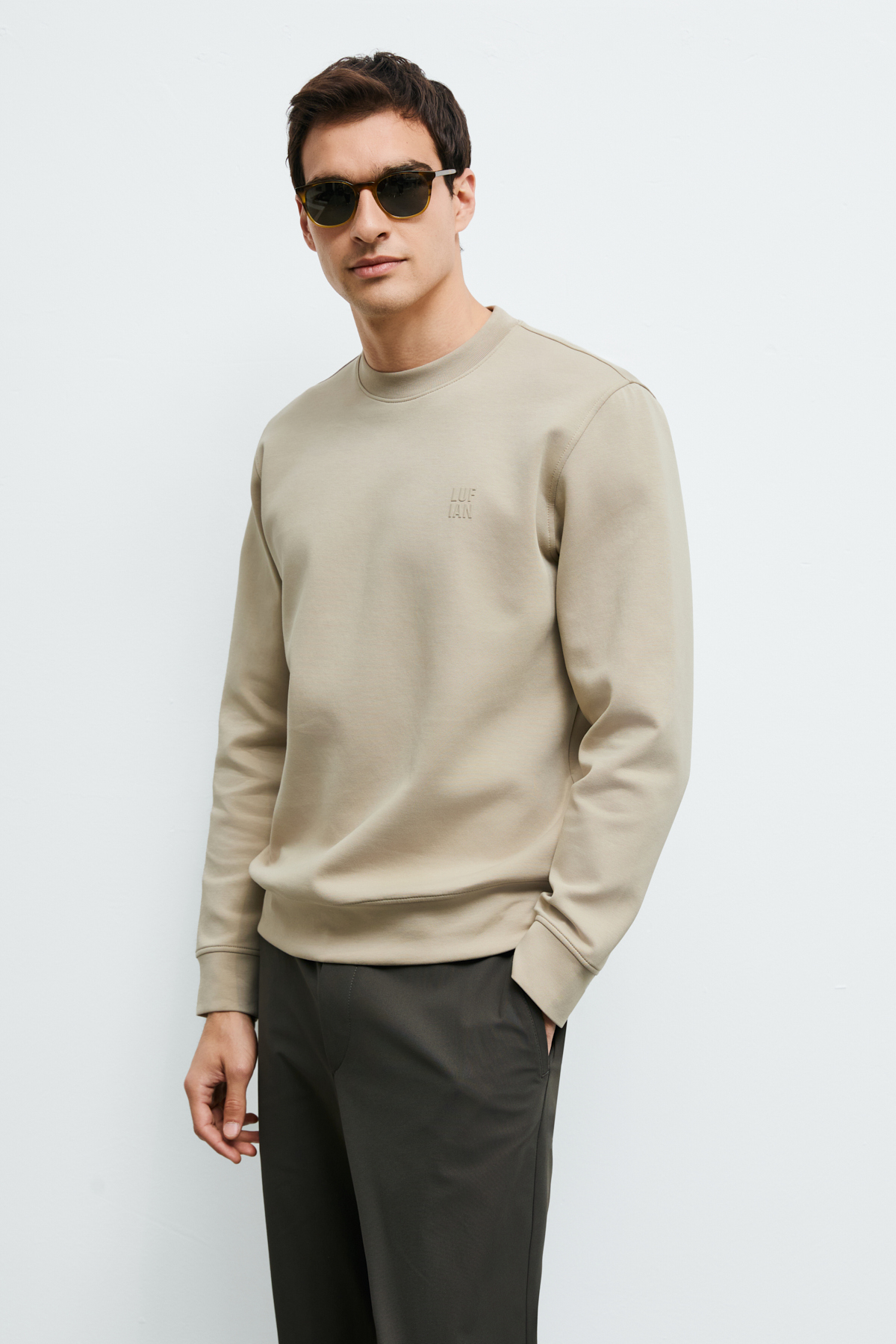 Grand Erkek Sweatshirt Bej - Lufian
