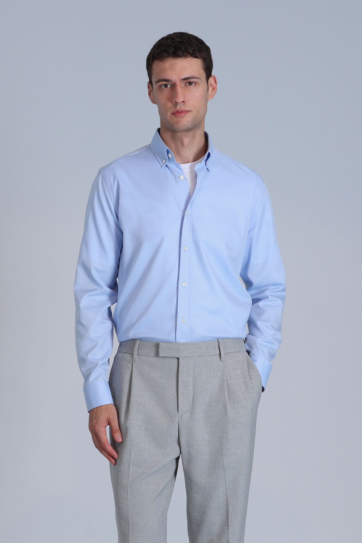 Jakob Erkek Basic Gömlek Slim Fit Mavi - Lufian