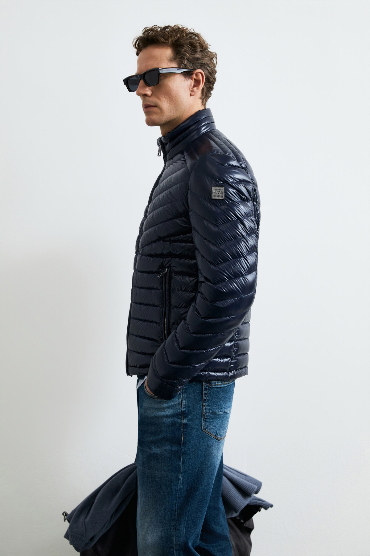 Luc Herren Glänzende Daunenjacke Dunkelblau - Lufian