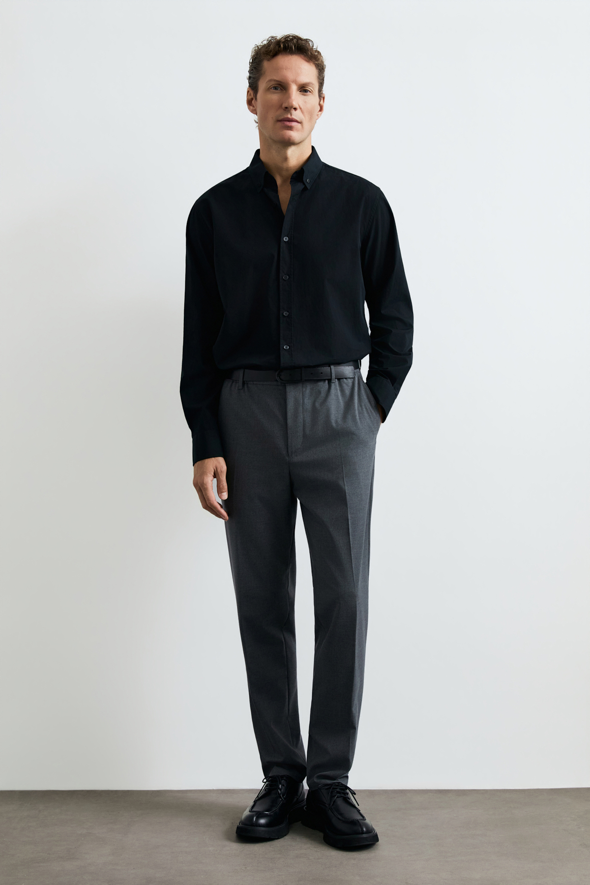 Miles Erkek Basic Gömlek Regular Fit Siyah - LUFIAN