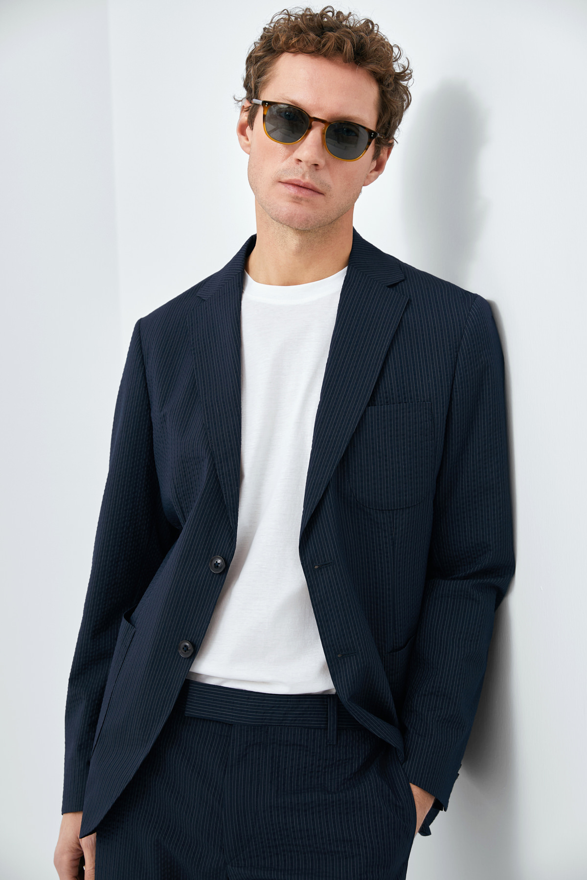Piel Spor Erkek Blazer Ceket Slim Fit Lacivert - LUFIAN