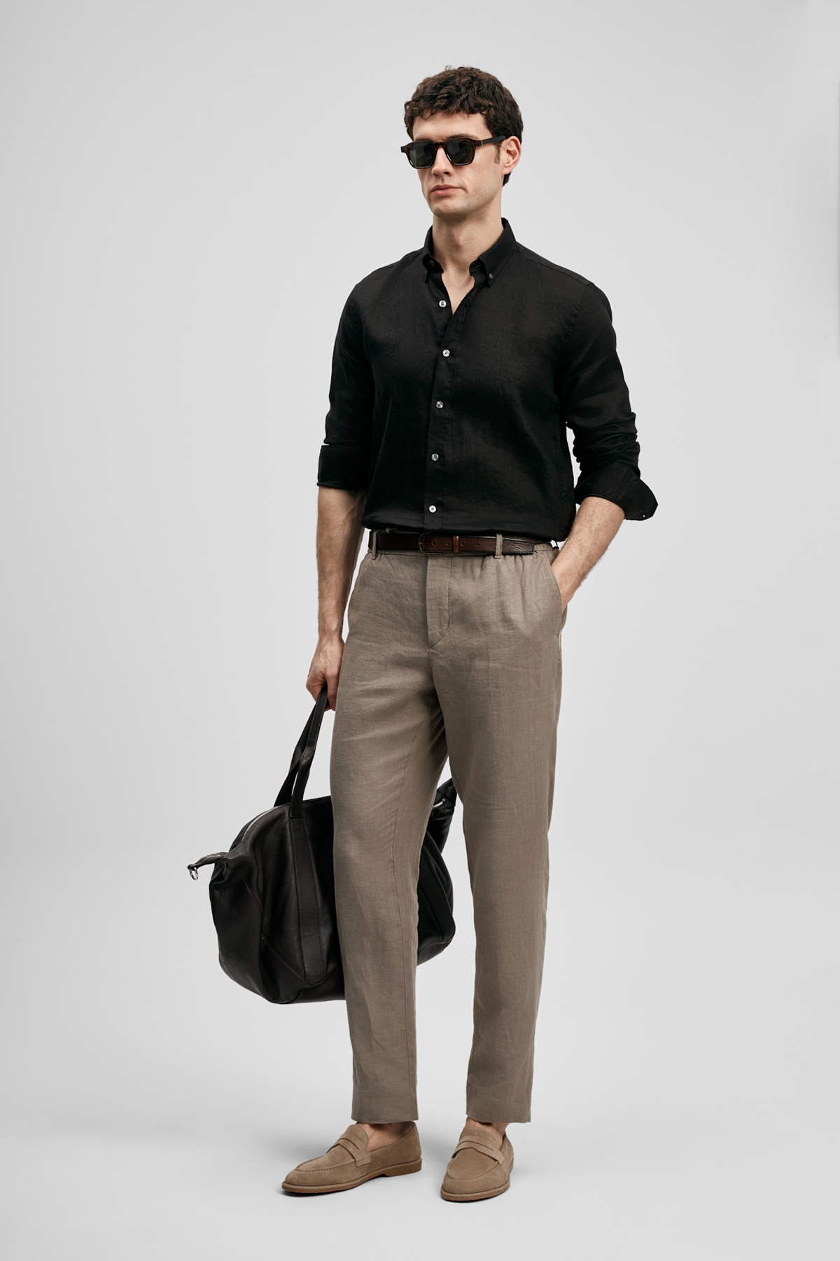 Pitaya Erkek Keten Gömlek Comfort Fit Siyah - LUFIAN