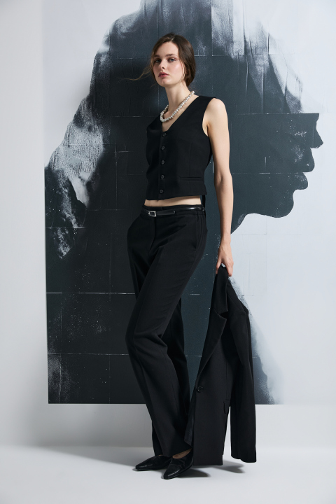 Sara Orta Bel Wideleg Pantolon Siyah - LUFIAN
