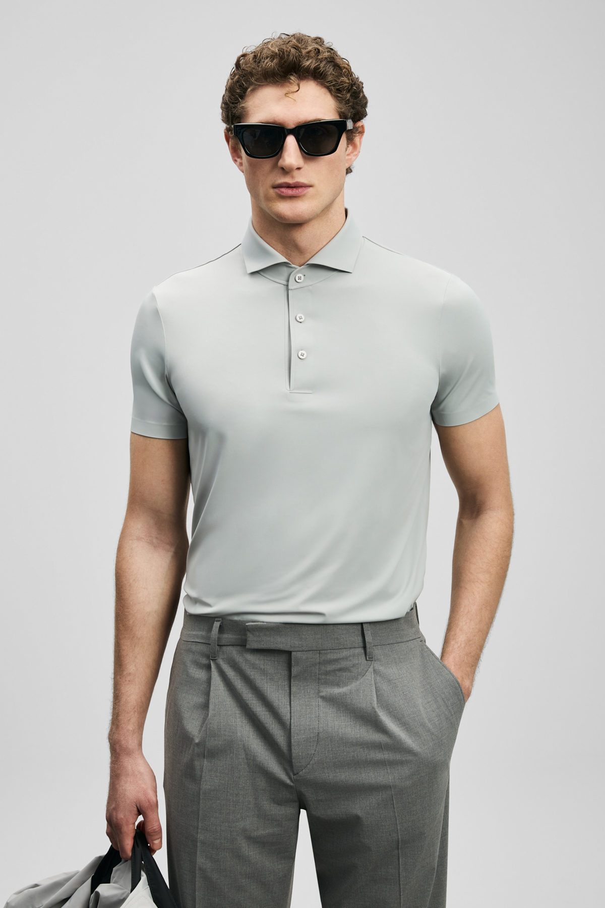 Spencer Hi- Tech Performance Dikişsiz Polo Tişört Açık Gri - LUFIAN