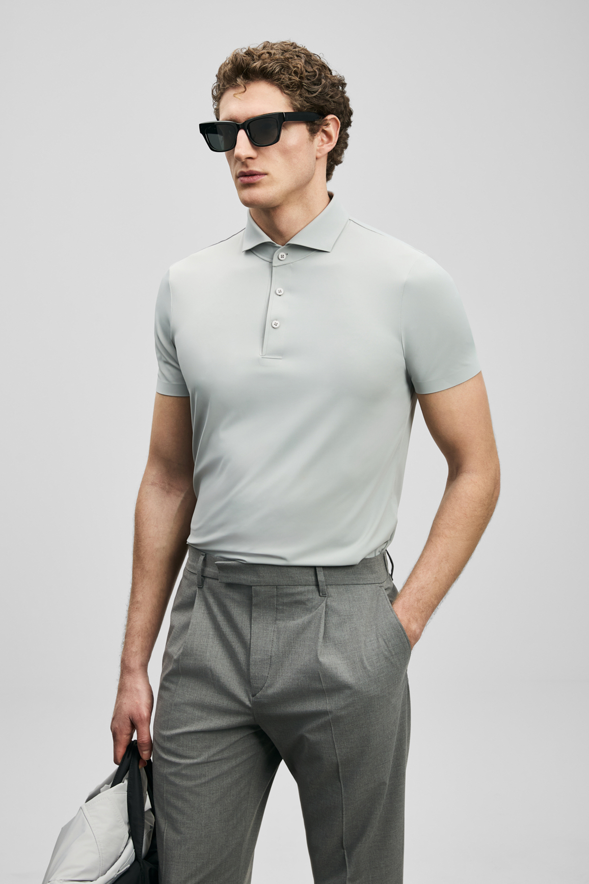 Spencer Hi- Tech Performance Dikişsiz Polo Tişört Açık Gri - LUFIAN