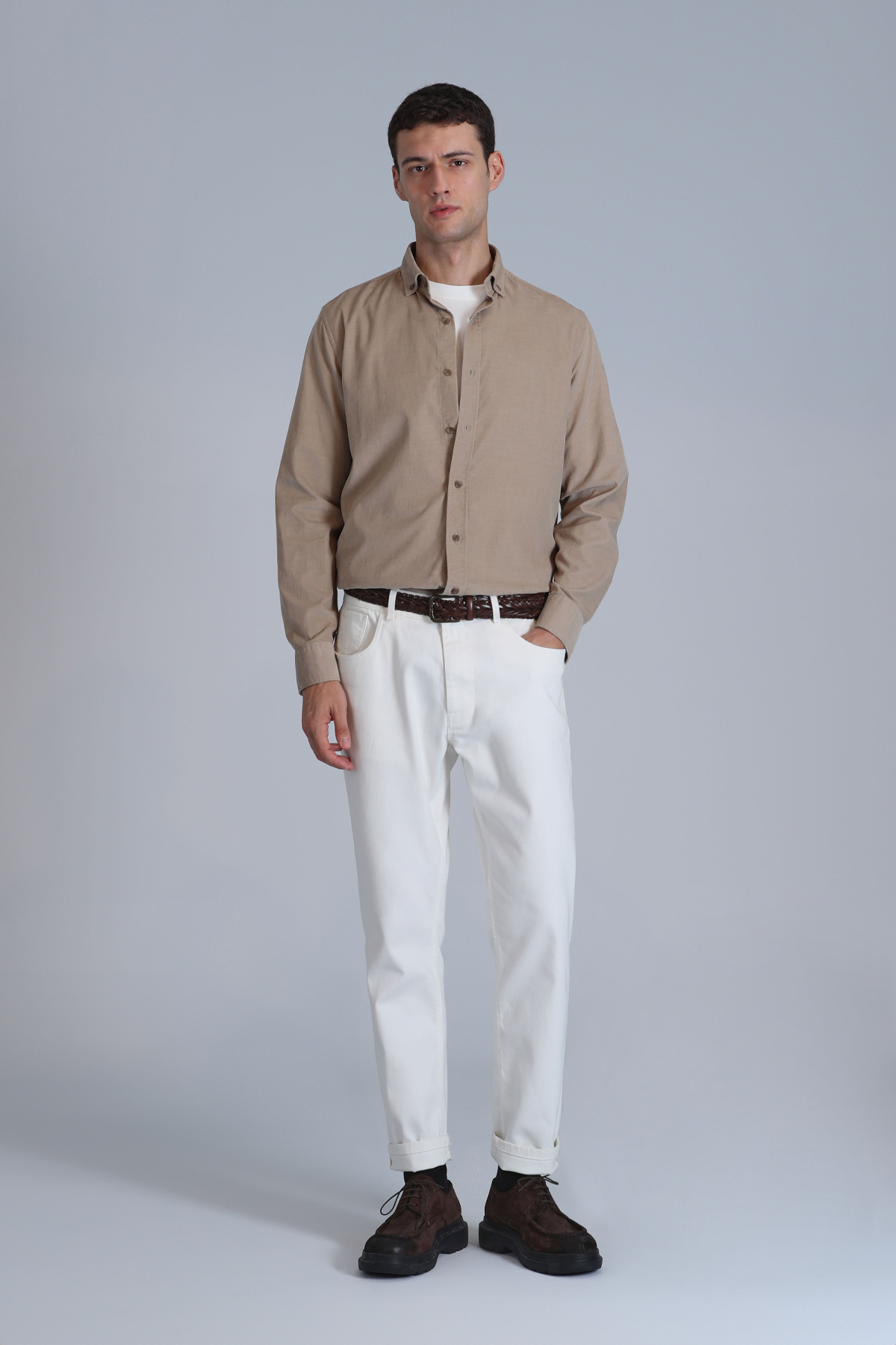 Water Erkek Basic Gömlek Slim Fit Bej - Lufian (1)